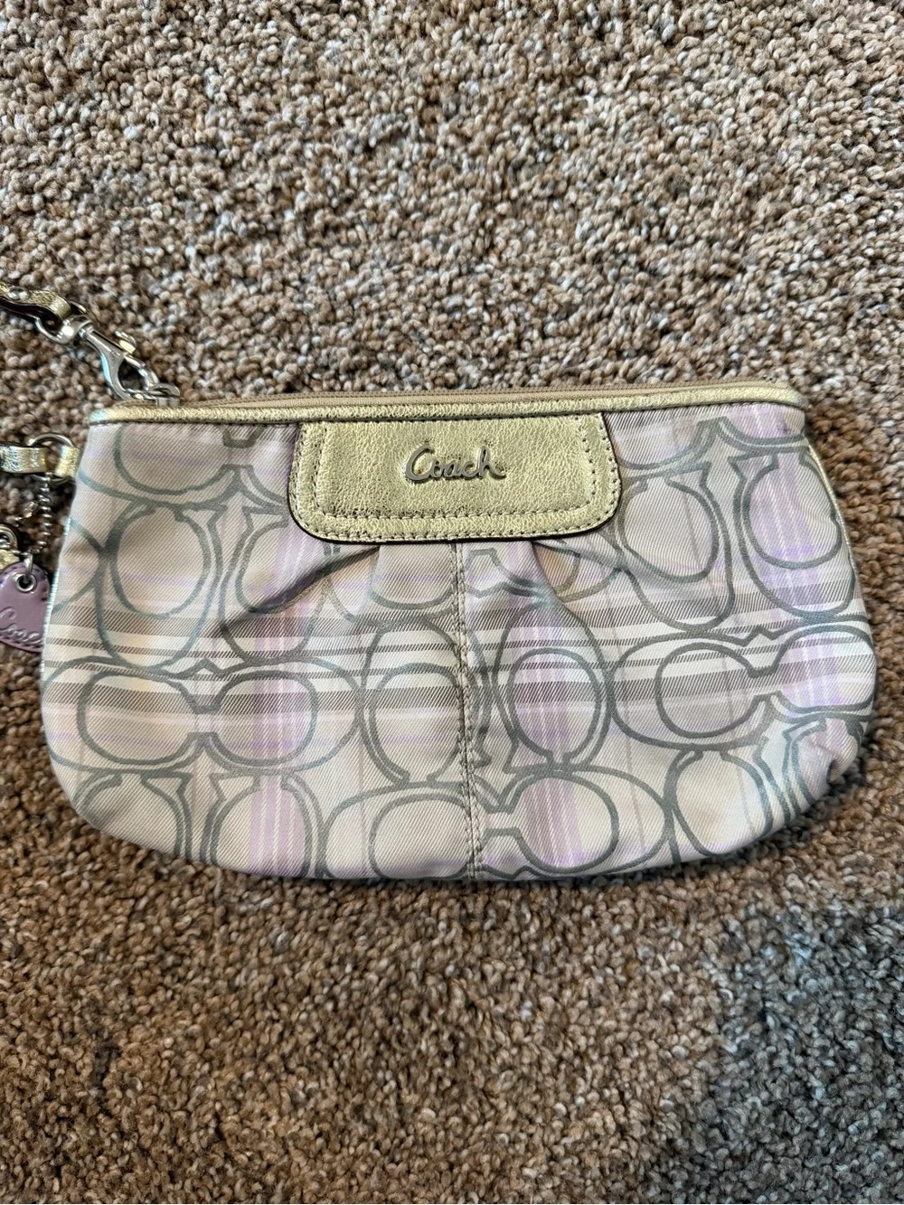 COACH Tartan CC Logo Silver/ Multi-Color Large Wristlet #F47145